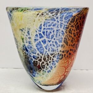 Badash Firestorm Multicolor Murano Style Art Glass Vase Cottagecore Art Deco